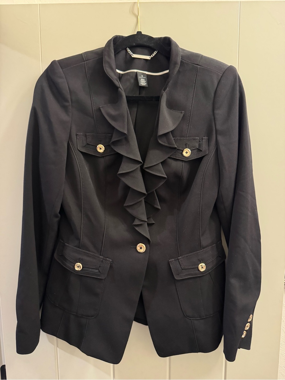 WHBM Black Ruffle Front Blazer Jacket